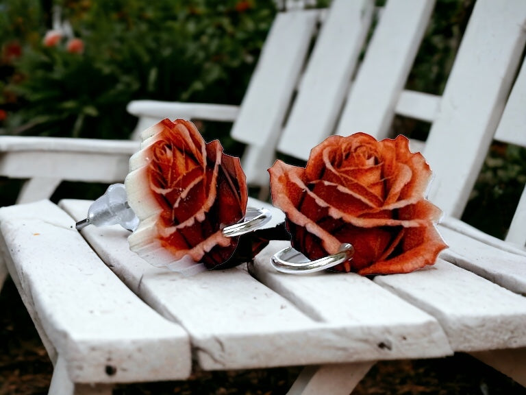 Rose Earring Posts - Jewelry Components - Charms - #104