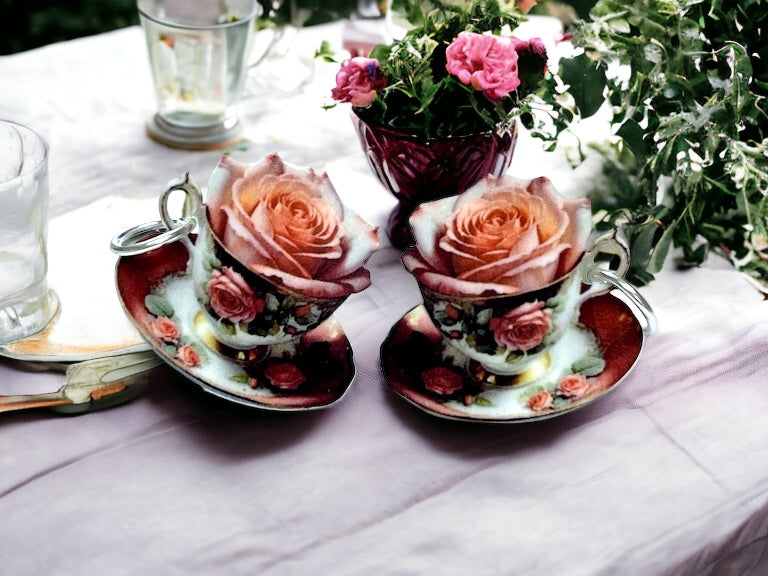 Teacups with Roses - Jewelry Components - Charms - #102